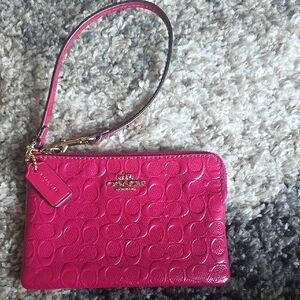 COACH Hot Pink Embossed Signature Wristlet
